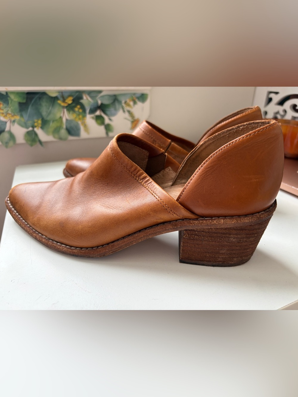 Madewell Tan Leather Low Block Heel Cutout Slip-On Pumps
